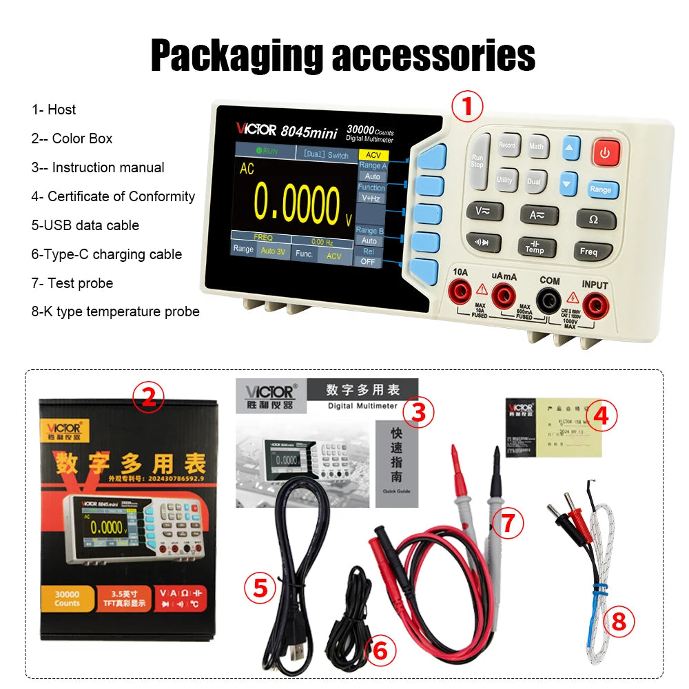 VICTMini Digital Multimeter 30000 Counts True RMS AC/DC 1000V Desktop Multimetro 300MHz Electrician Transistor Capacitance Test