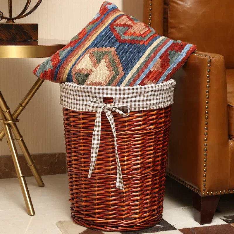 Rattan Hamper Stylish Laundry Basket with Lid for Home Weaving Decorative Storage Bin Woven Clothes Holder