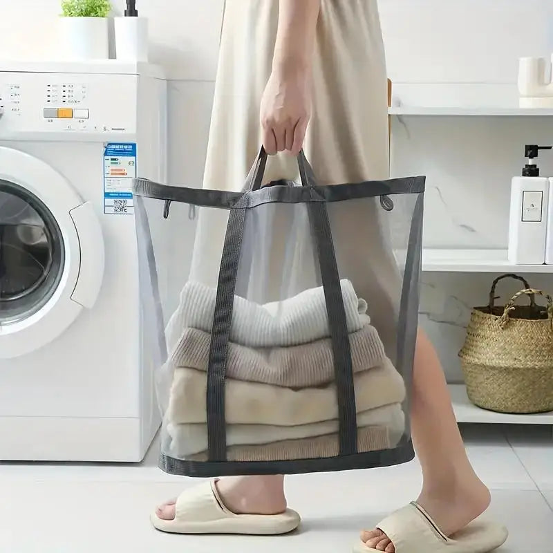 Laundry Hamper Nylon Mesh Laundry Basket Suitable for Bedroom Bathroom  Portable Independent Foldable Dirty Clothes Storage Bag