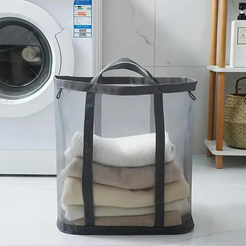 Laundry Hamper Nylon Mesh Laundry Basket Suitable for Bedroom Bathroom  Portable Independent Foldable Dirty Clothes Storage Bag