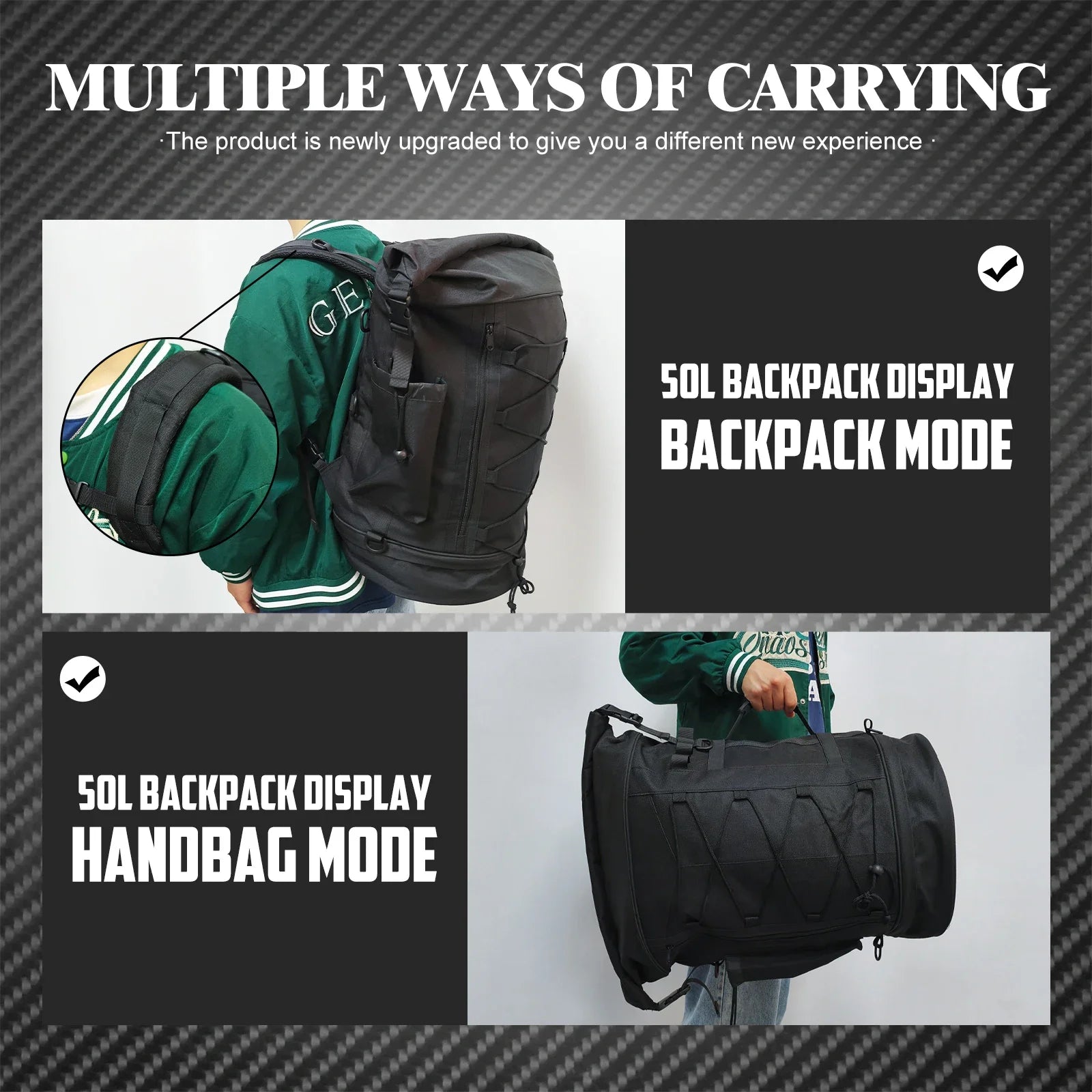 Motorcycle 50L-85L Luggage Backpack Sissy Bar Backrest Bag With Straps Expandable Tail Rack Bag Universal For Most Motorcycles