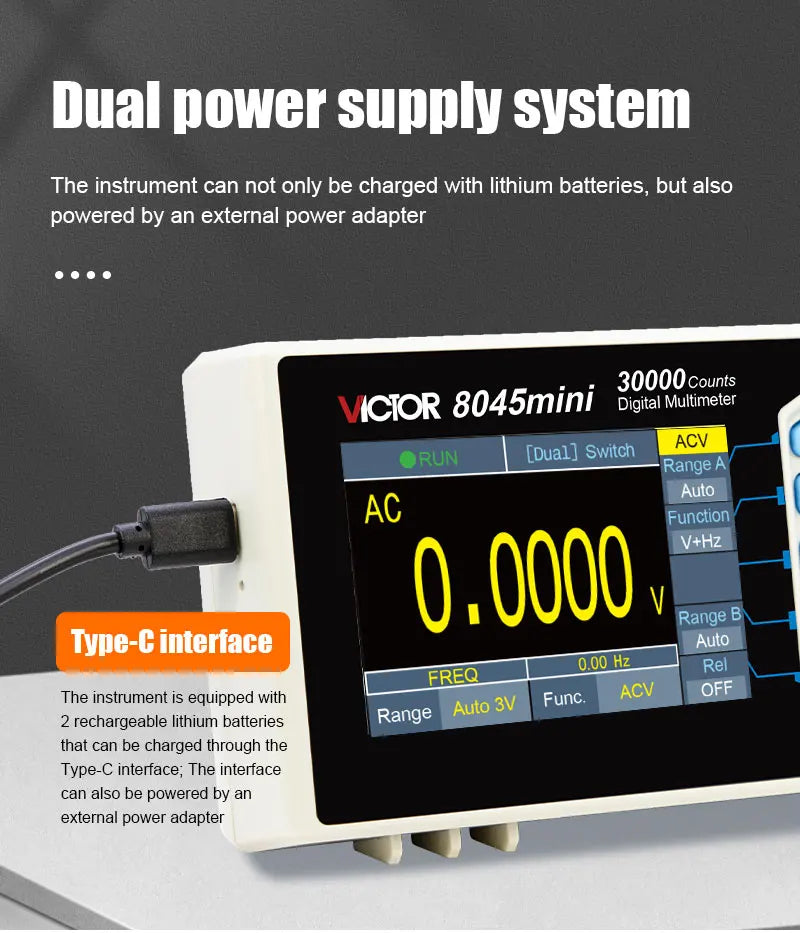 VICTMini Digital Multimeter 30000 Counts True RMS AC/DC 1000V Desktop Multimetro 300MHz Electrician Transistor Capacitance Test