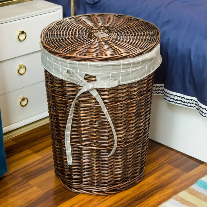 Rattan Hamper Stylish Laundry Basket with Lid for Home Weaving Decorative Storage Bin Woven Clothes Holder