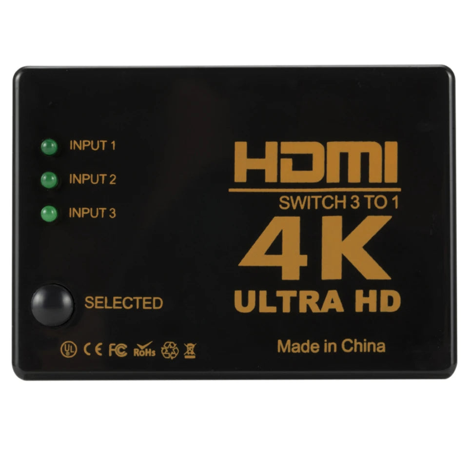 Grwibeou 3x1 4K HDMI Switch HD Video Switcher Adapter 3 Input 1 Output Port HDMI Splitter Hub for Xbox PS4 DVD HDTV PC Laptop TV