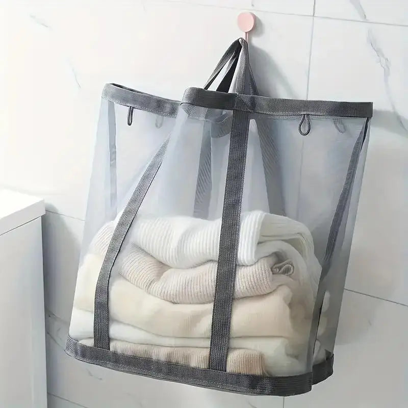 Laundry Hamper Nylon Mesh Laundry Basket Suitable for Bedroom Bathroom  Portable Independent Foldable Dirty Clothes Storage Bag