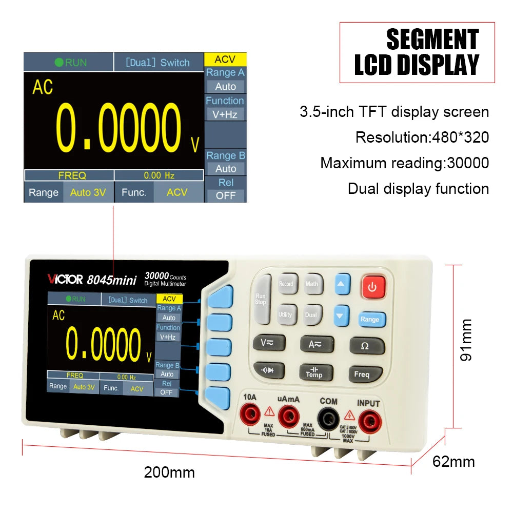 VICTMini Digital Multimeter 30000 Counts True RMS AC/DC 1000V Desktop Multimetro 300MHz Electrician Transistor Capacitance Test