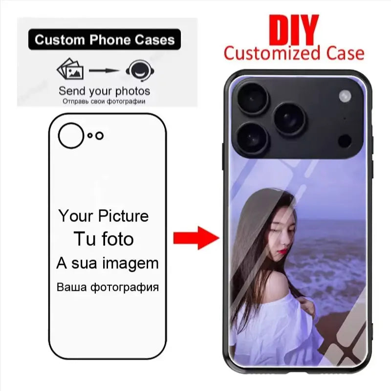DIY Photo Phone Case for iPhone 17 Pro Max Air 16 Plus 15Pro 14 13 12 Mini 11 Custom Personalized Picture Silicone Glass Cover