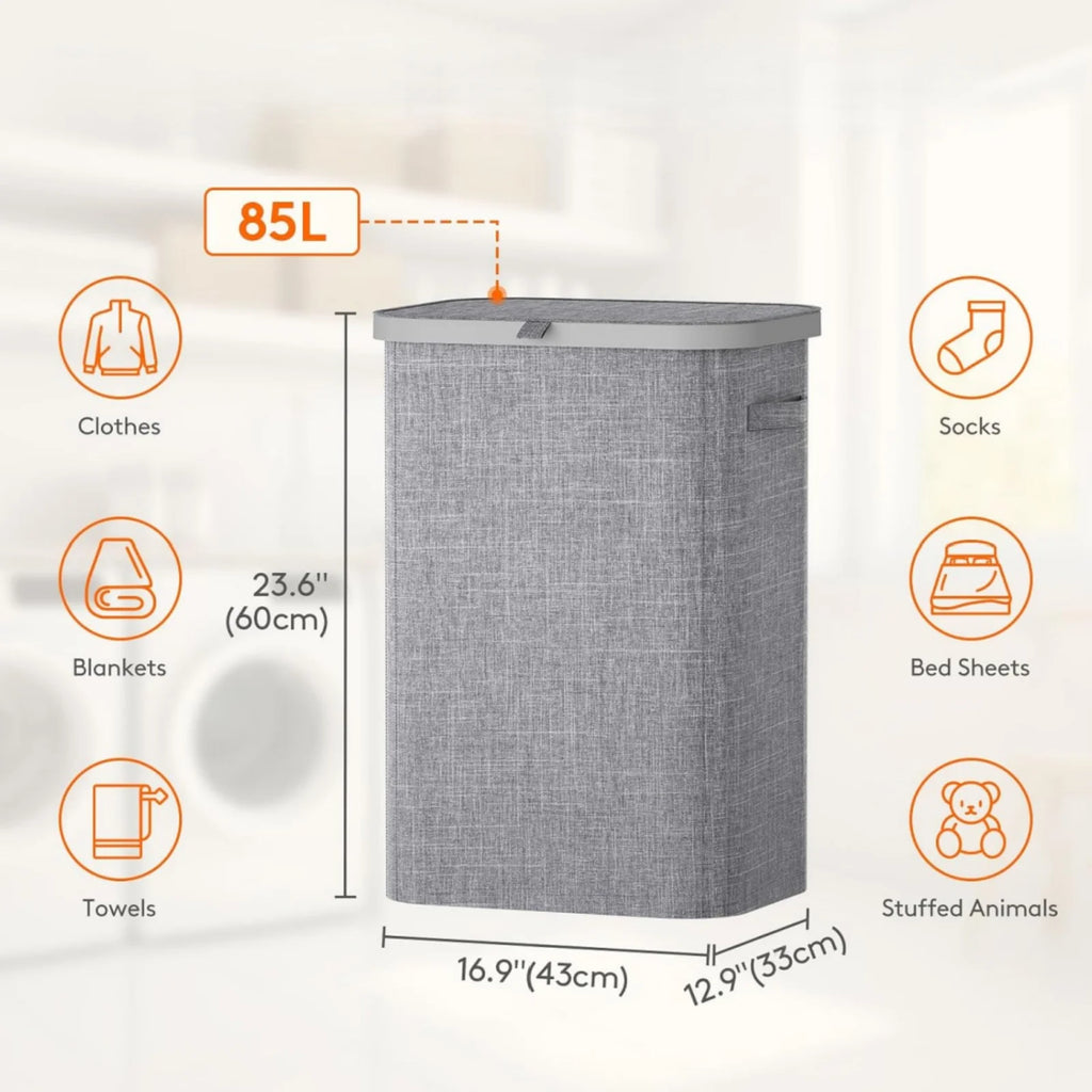 85L Laundry Hamper with Handles Inner Bag Plastic Frame Good Support Large Capacity Dirty Clothes Basket